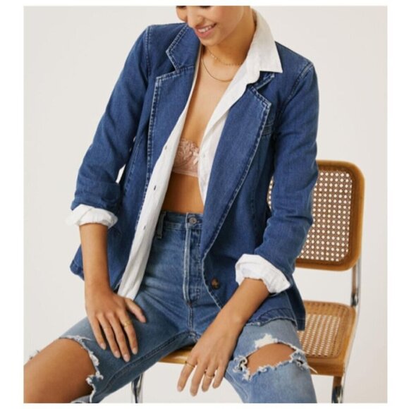 Boyish The Julian Blazer Xtra Small XS in LIKE CRAZY Cotton Denim Blue - Picture 2 of 9